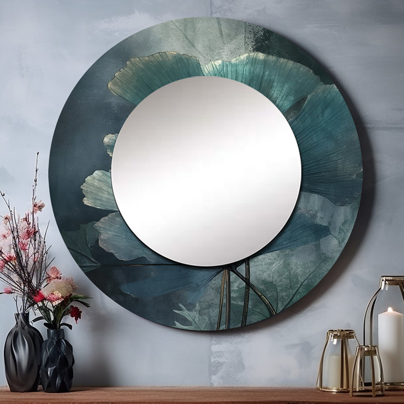 Tropical Palm Leaves Ginkgo I - Floral Leaves Round Mirror Wall Decor_MTMIR62798, 36" x 36"
