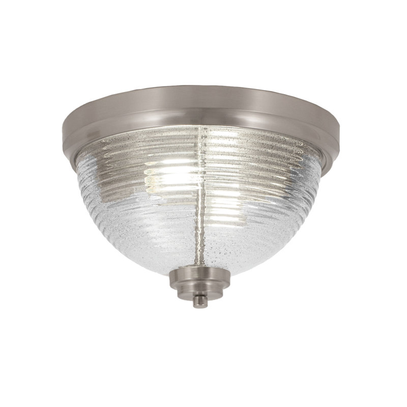 Elisabetta 12" Flush Mount, 2-Bulbs Shown In Brushed Nickel Finish With Smoke Ribbed Glass