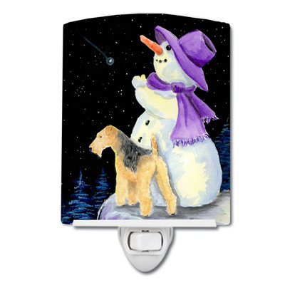 Snowman with Lakeland Terrier Ceramic Night Light