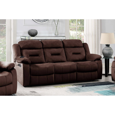 Modern Manual Sofa 1Pc Pillow Arms Plush Backrest Horizontal Tufting USB Port Chocolate Finish Primary Living Room Furniture
