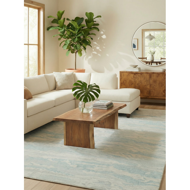 Cortero Hand Tufted Wool Abstract Area Rug in Light Blue/Ivory, Rectangle 6' x 9'