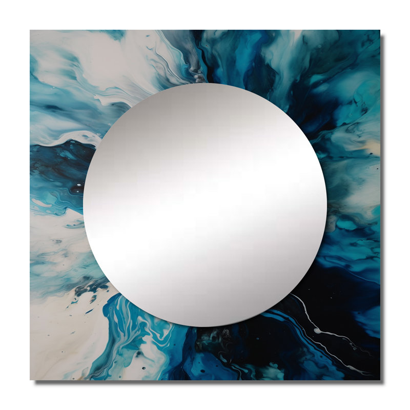 Gothart - Miroir carré abstrait bleu sarcelle et noir, 36 po x 36 po