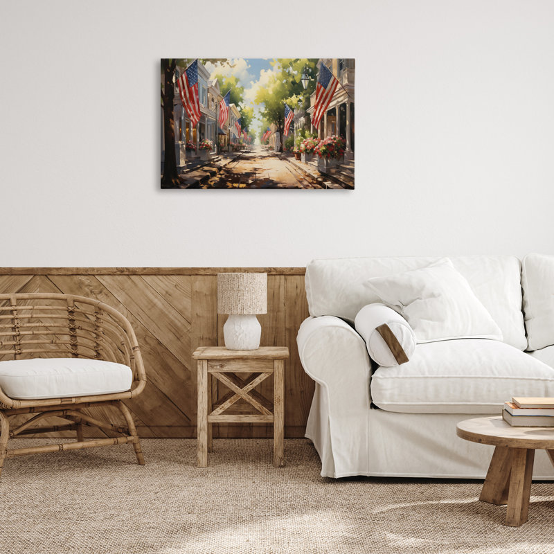  American Flag Lined Street Canvas Wall Art by Arlington Prints, 20" H x 30" W