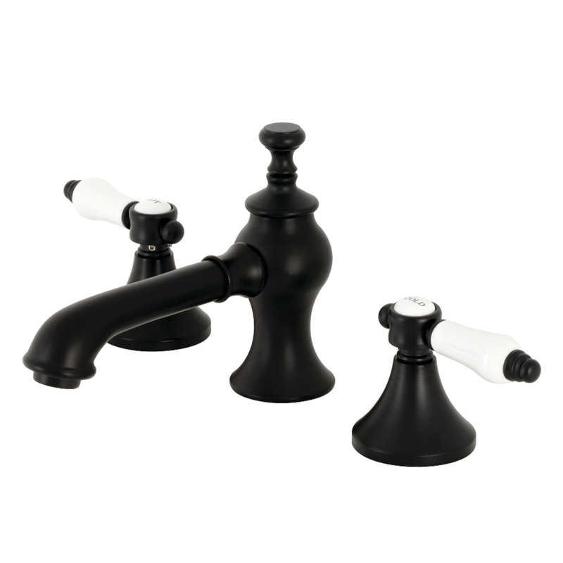 Kingston Brass Bel-Air Two-Handle 3-Hole Deck Mount Widespread Bathroom Faucet with Brass Pop-Up Drain, Matte Black