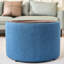 Repose-pieds rond en lin bleu avec rangement caché et plateau en bois, 2 pour la chambre à coucher, 41 à usage multifonctionnel, espace confortable, bureau à haute structure en mousse, pratique