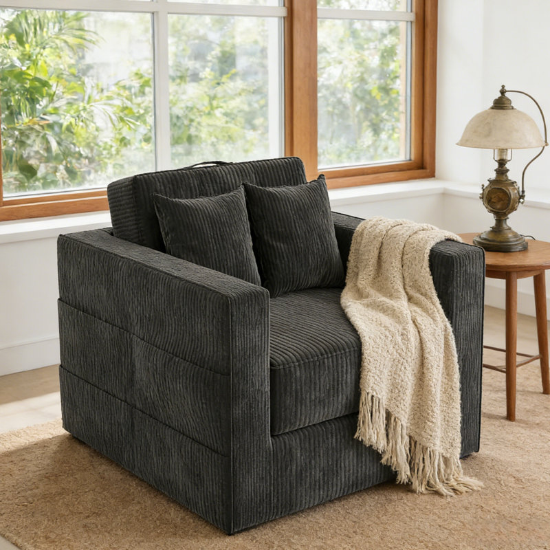 Boneless Convertible Sleeper Sofa, No Assembly, For Apartment, Living Room, Black, 33.46" H x 44.88" W x 40.16" D