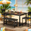 Ensemble de table de salle à manger 4 pièces, table de salle à manger en bois avec 2 chaises rembourrées et banc, ensemble de table de salle à manger compact et durable pour la cuisine, la salle à manger, l’appartement et les petits espaces.-404060453-404060454