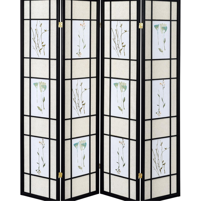Paravent traditionnel en bois avec charme floral - cadre noir charme gracieux