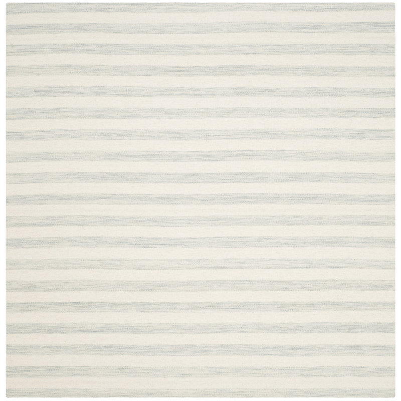 Waukena Hand Woven Flat Weave Wool/Cotton Striped Rug in Light Blue/Ivory, Square 6'