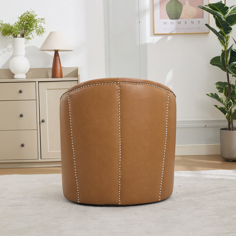 Fauteuil d'appoint pivotant en cuir brun clair, pivotant à 360 ° et fauteuil Mid-Century moderne pour salon / bureau