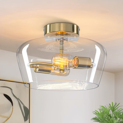 2-Light Modern Dimmable Clear Glass Semi Flush Mount