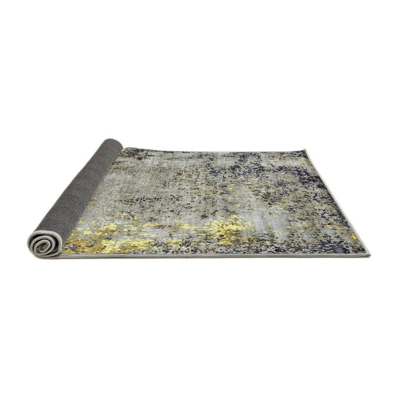 Tapis abstrait gris / jaune, Carré 8 pi