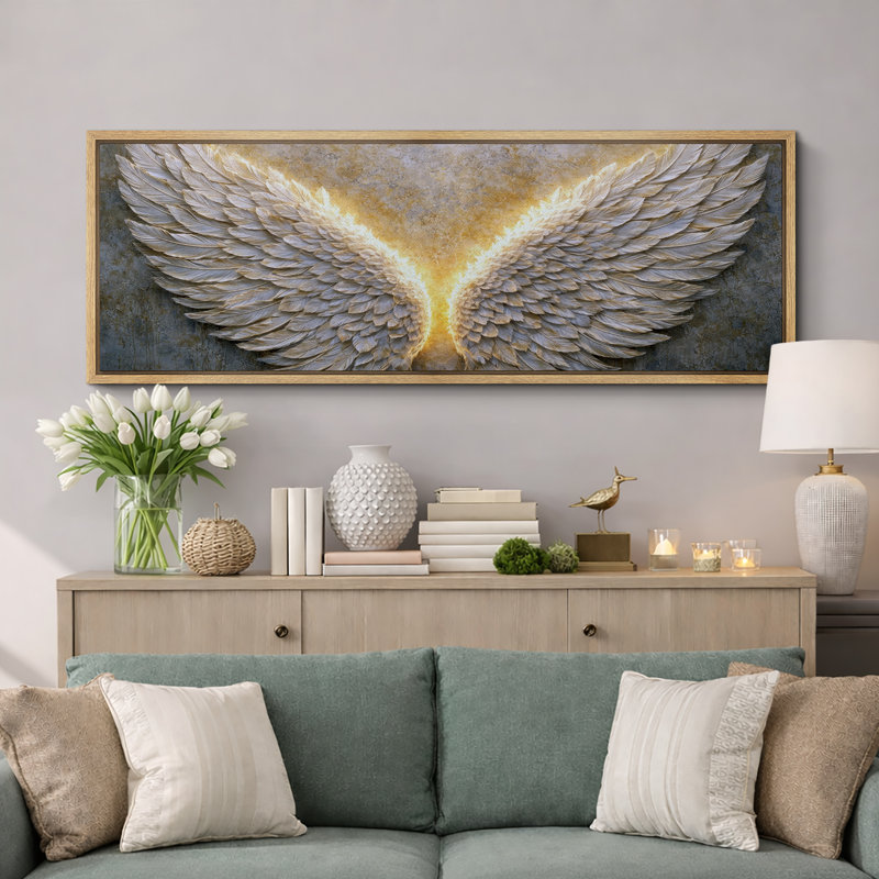 «Classic Angel White Wings Light Glow Abstract», impression sur toile encadrée, Naturel, H 20 po x l 60 po x P 1,5 po
