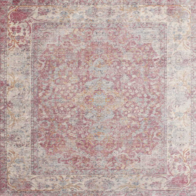 Tapis de zone rose contemporaine, Carré 4 pi