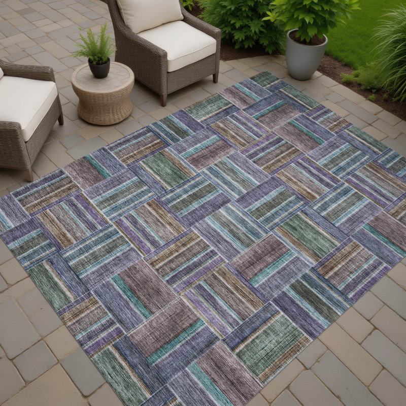 Tapis géométrique intérieur / extérieur lavable à la machine Chantille ACN2803, 8 pi x 10 pi, Fougère