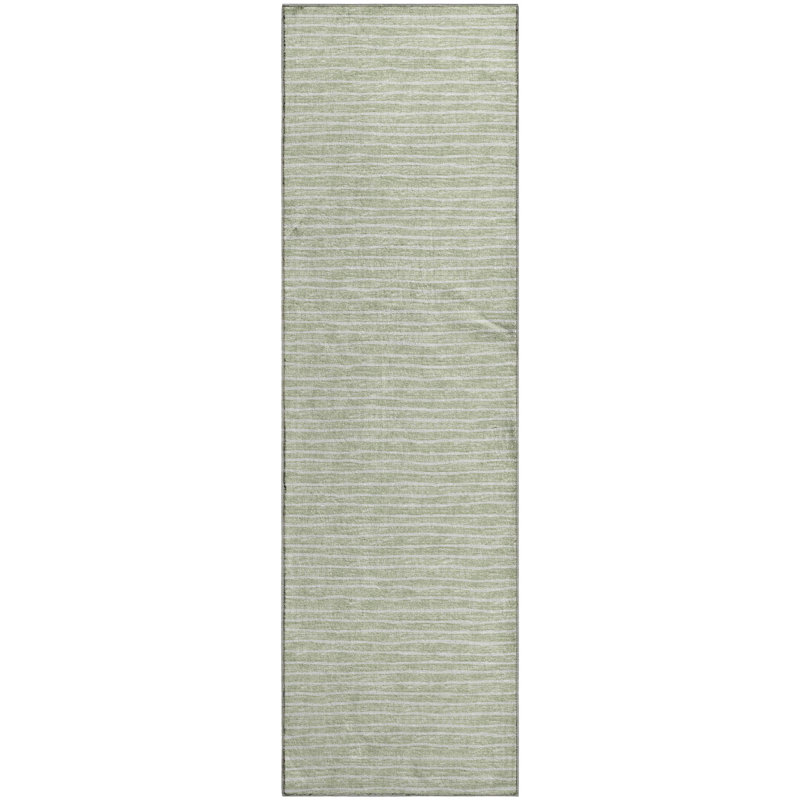 Premium Machine Washable Taylor AMF138 Green Rug, Runner 2'3" x 7'6"