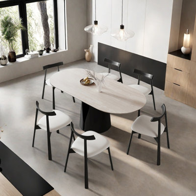 Ensemble de table de salle à manger ovale en acier au carbone fritté