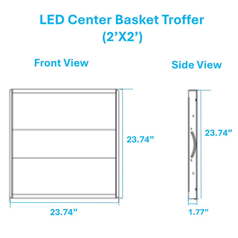 Dimmable Rectangle Troffer Ceiling Light, 1.77" H x 23.74" W x 23.74" D