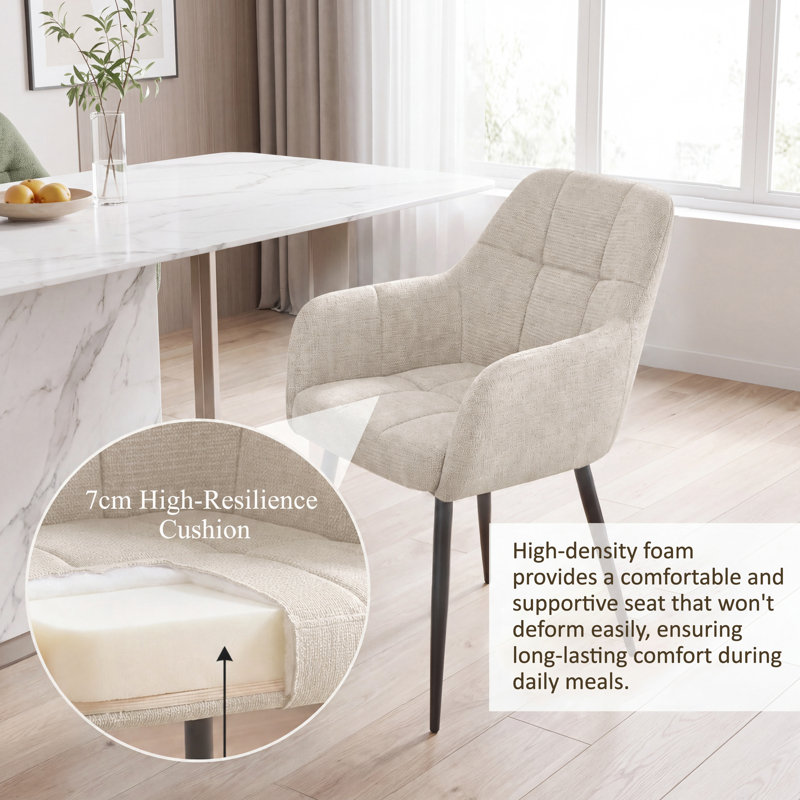 Chenille Fabric Dining Chair, Beige