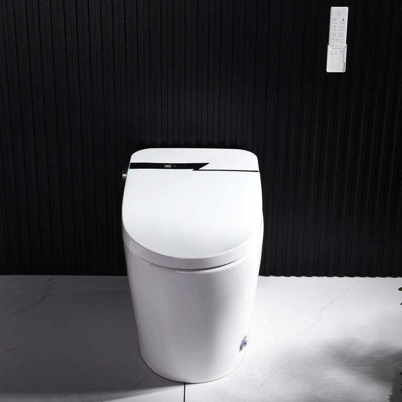 Toilette allongée intelligente sans réservoir avec bidet, chasse double automatique 1,1 / 1,28 gallon par chasse d'eau, siège chauffant, laveuse / sécheuse chaude, chasse au pied, veilleuse, fermeture douce, télécommande