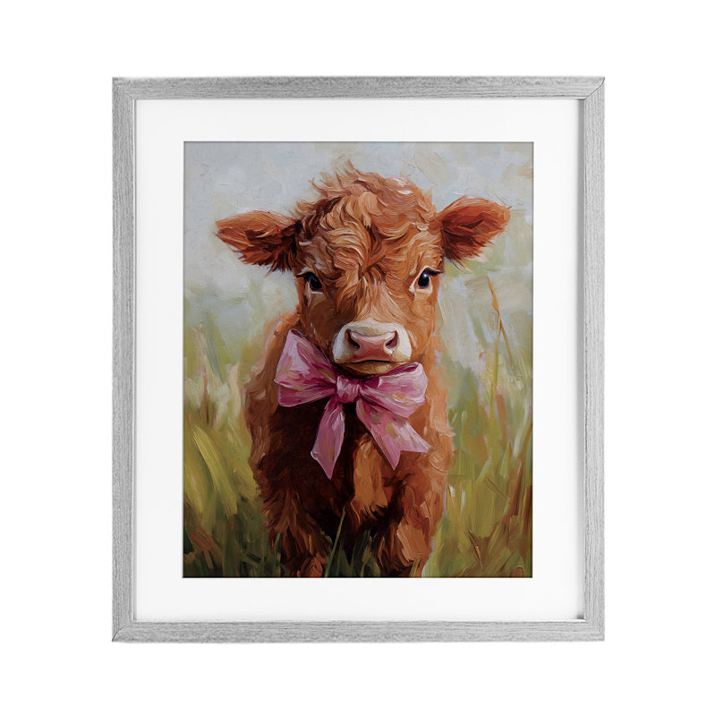 «Coquette Trotting Cow», reproduction sous verre encadrée par Nina Blue, Cadre de ferme gris, H 21 po x l 17 po