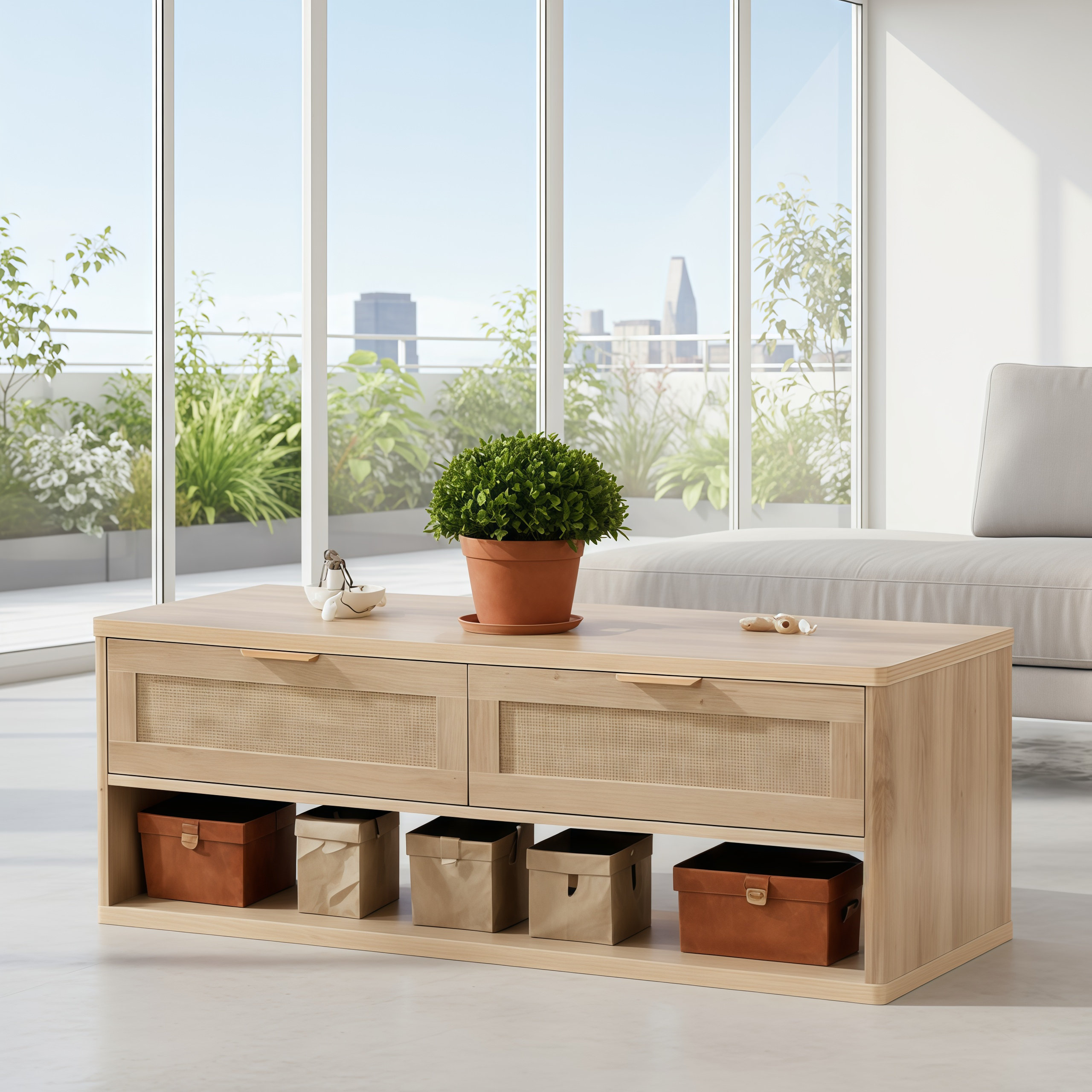 Latitude Run® Brown Rattan Coffee Table, Farmhouse Bohemian Style