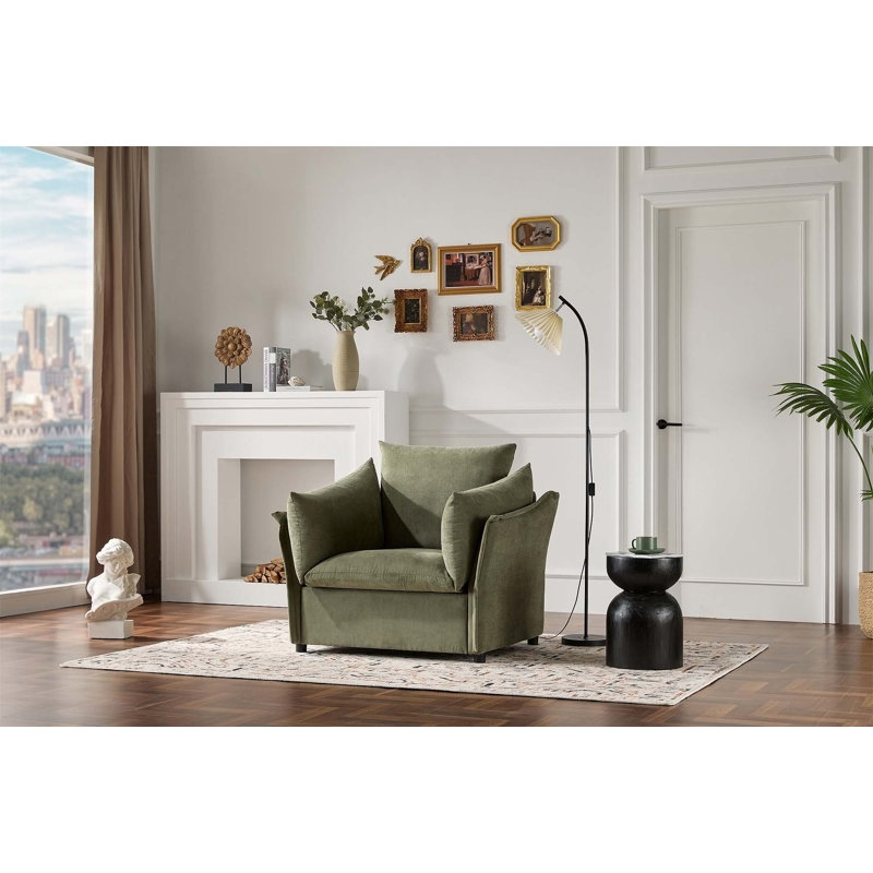 Fauteuil surdimensionné confortable avec revêtement en chenille douce pour la détente, Tissu vert