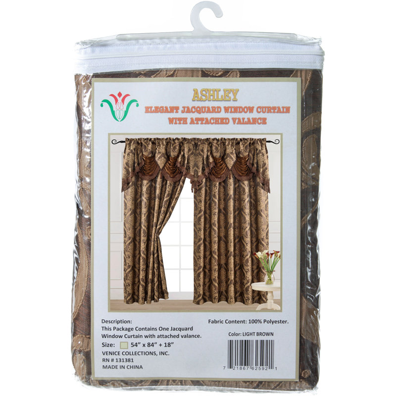 Light Brown Jacquard Room Darkening Curtain Panel with Valance
