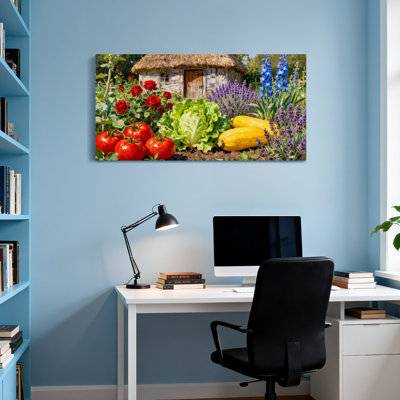 Maison de campagne avec tomates et fleurs