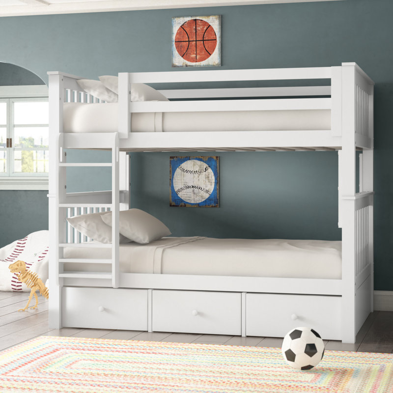 Hildegun Kids Bunk Bed with Drawers, Blue, Twin