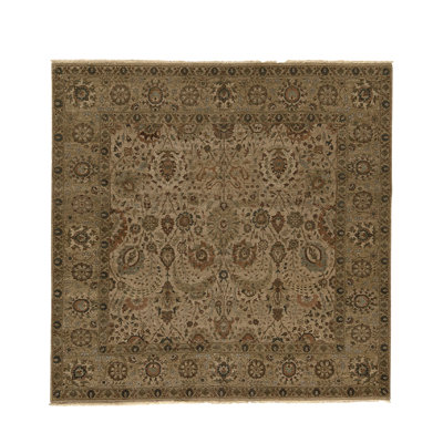 Tapis ivoire / doré en laine noué à la main de conception unique 8 pi 1 po x 10 pi