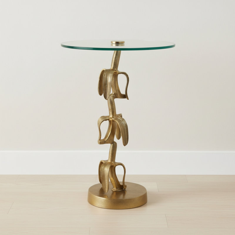 Rejanae Sculptural Round Metal and Glass Side Accent End Table for Living Room - Pedestal Drink Stand for Seating Areas - Compact Surface - 22", Gold