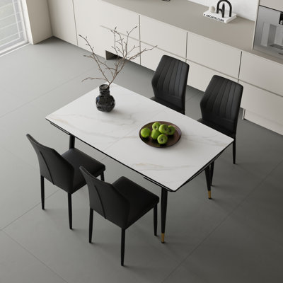 Ensemble de table de salle à manger en pierre frittée extensible de 55 à 79 po avec chaises rembourrées en similicuir 4-8
