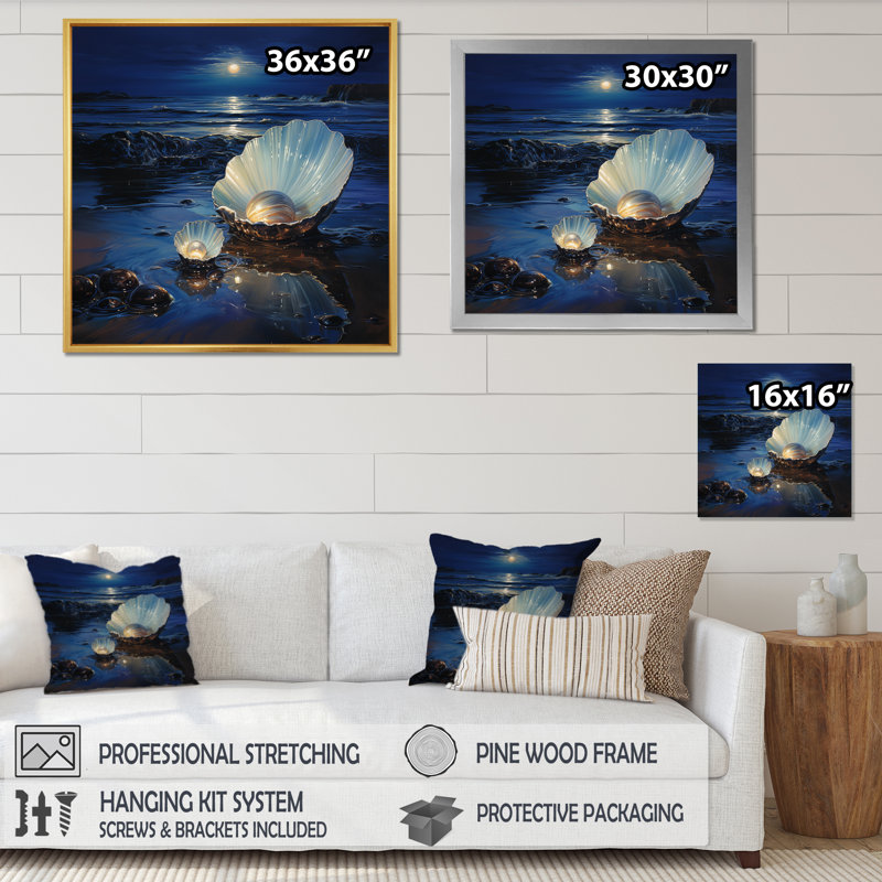 Palourde blanche élégance minuit - imprimé, Encadrement doré, H 30 po x l 30 po x P 1 po