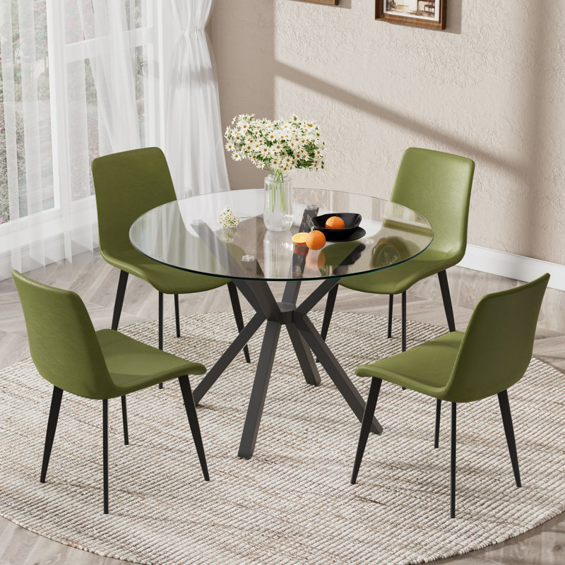 Ensemble de salle à manger Modern, 5 Pieces: Table, 4 Chairs, Green, Noir