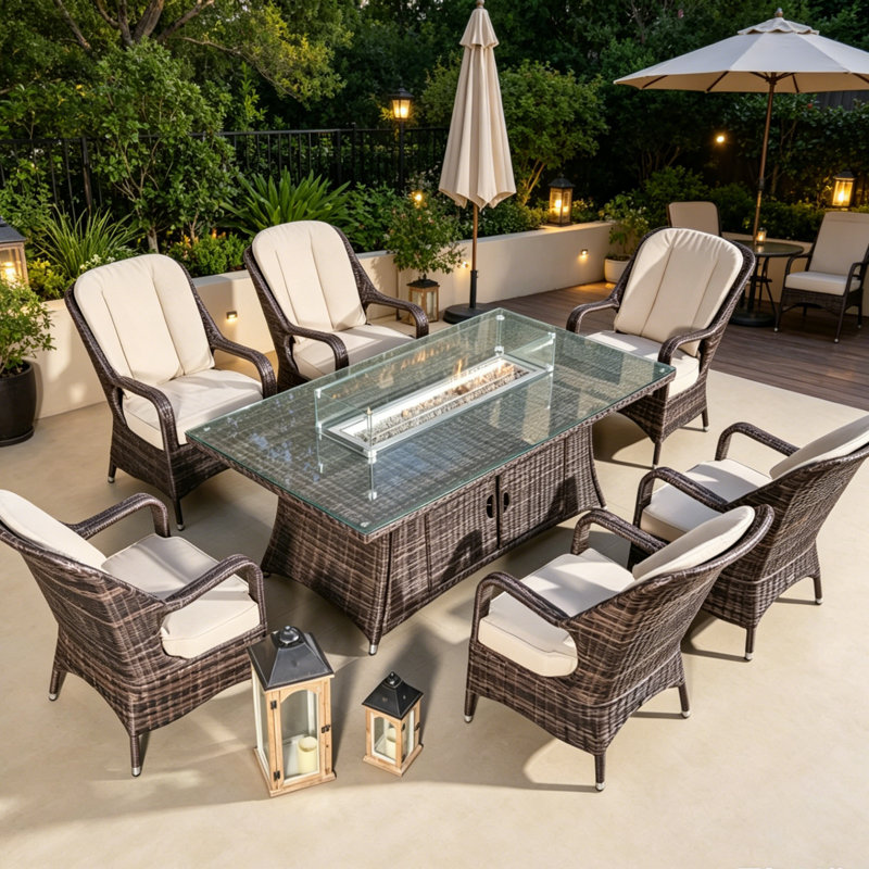 Colville 6 - Person Wicker Patio Dining Set with Rectangular Table , Cushions Included