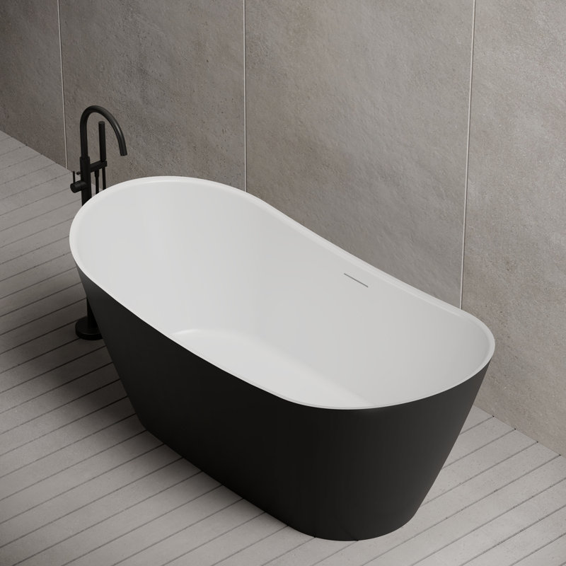 MonBlari 60" X 31.5" Acrylic Freestanding Black Soaking Bathtub with Overflow and Pop-up Drain For Bathroom