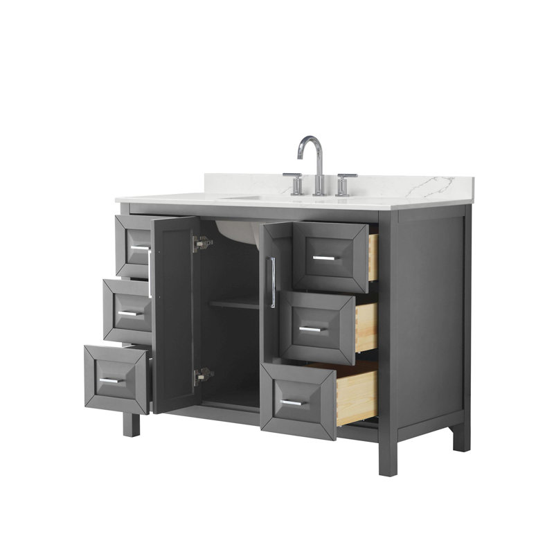 Daria 48'' W Vanity, White Quartz, Gray, Polished Chrome