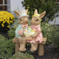 Helping Hands Bunny Rabbits Shelf Sitter Outdoor Garden Sculpture