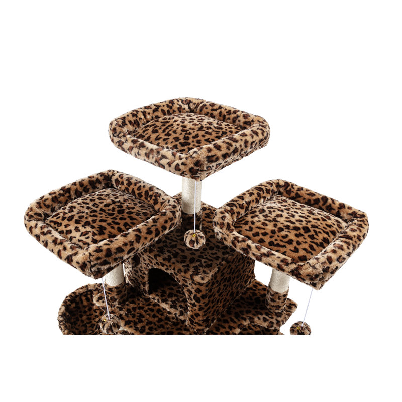 Lima Pet Heavy Duty Carpet 68 Inch Multi-Level Cat Tree Condos and Scratching Posts Included, Leopard Print