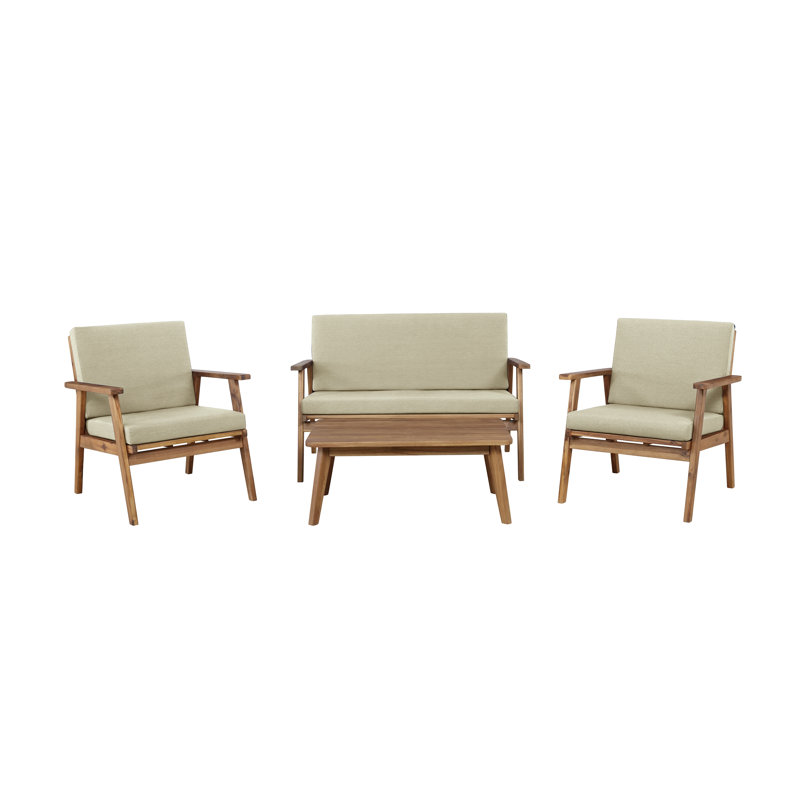4 - Person Solid Acacia Wood Outdoor Seating Group with Cushions, Natural