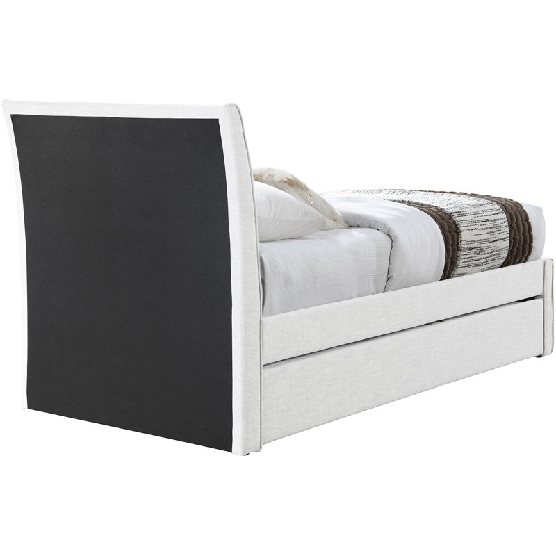 Pittenger Linen Textured Fabric Twin Trundle Bed, Cream Linen Textured Fabric
