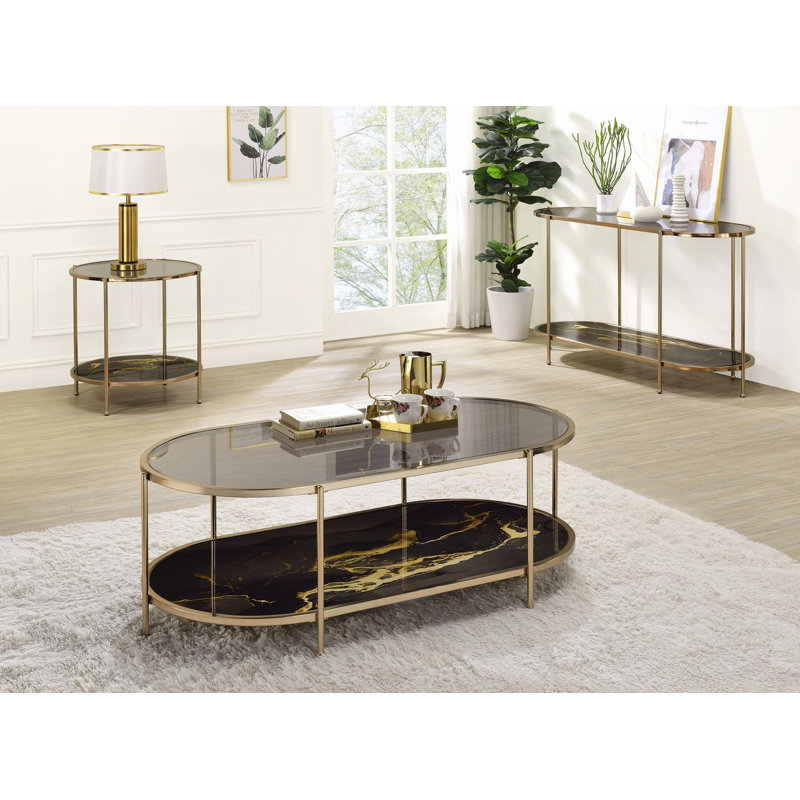 Glass & Champagne Finish Coffee Table