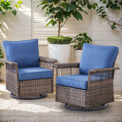 All Weather Wicker Outdoor Rocker Swivel Patio Chair with Cushions (Set of 2)