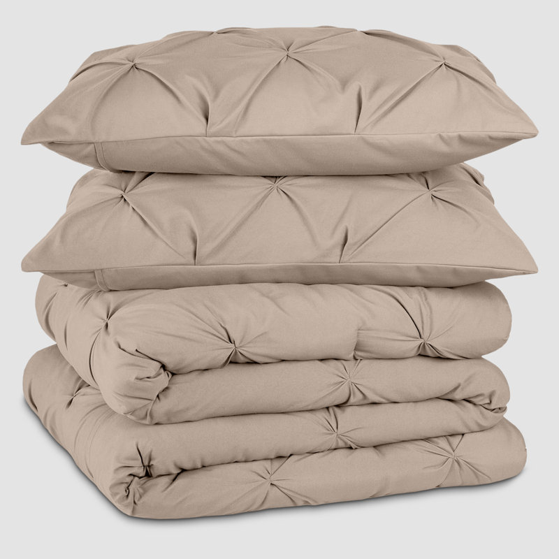 Microfiber Solid No Pattern Colour Duvet Cover Set with Pillowcases, Beige, Double Duvet Cover Set + 2 Pillowcases
