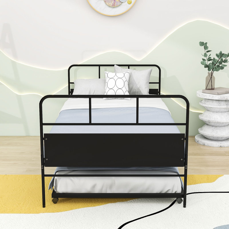 Twin Size Metal Platform Bed with Trundle