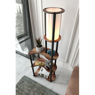Stylish Floor Lamp, Walnut Color, 55.1 inches Tall | Craft Paper & MDF Body, PVC Cap (6.7 inches Diameter, 13.8 inches Height) | E27 Socket (Max 40W) | Elegant Lighting for Living Room & Bedroom Décor, IP20 Rated