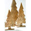 SET OF THREE CARVED WOODEN CHRISTMAS TREES ON BASES - NATURAL WITH GOLD DETAIL