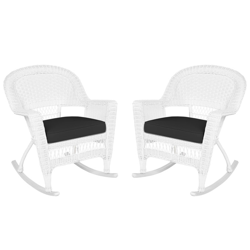 Chaise berçante en osier Raenesha, Blanc, Noir