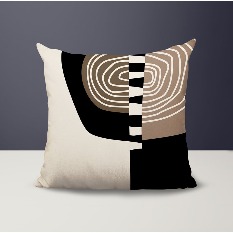Coussin Marti, H 15 po x l 15 po, Beige / noir / blanc cassé abstrait